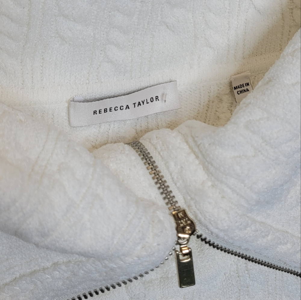 Rebecca Taylor Short Sleeve Cable Zip Sweater S White - Picture 7 of 7